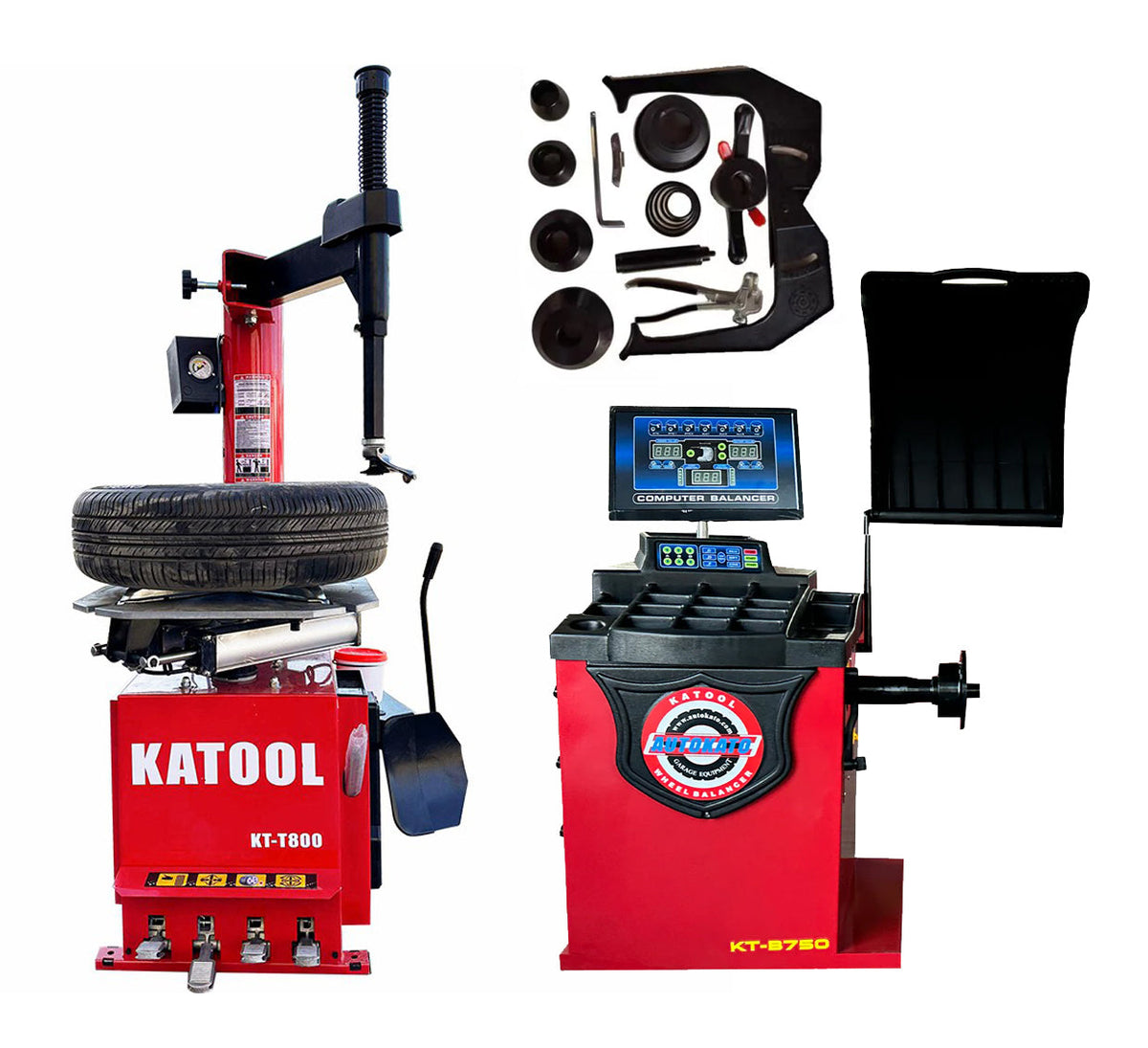 Katool KT-T800 Tire Changer + KT-B750 Wheel Balancer Combo with Motorcycle Adapter Kit (KT-MC1 + KT-MC2 Combo)