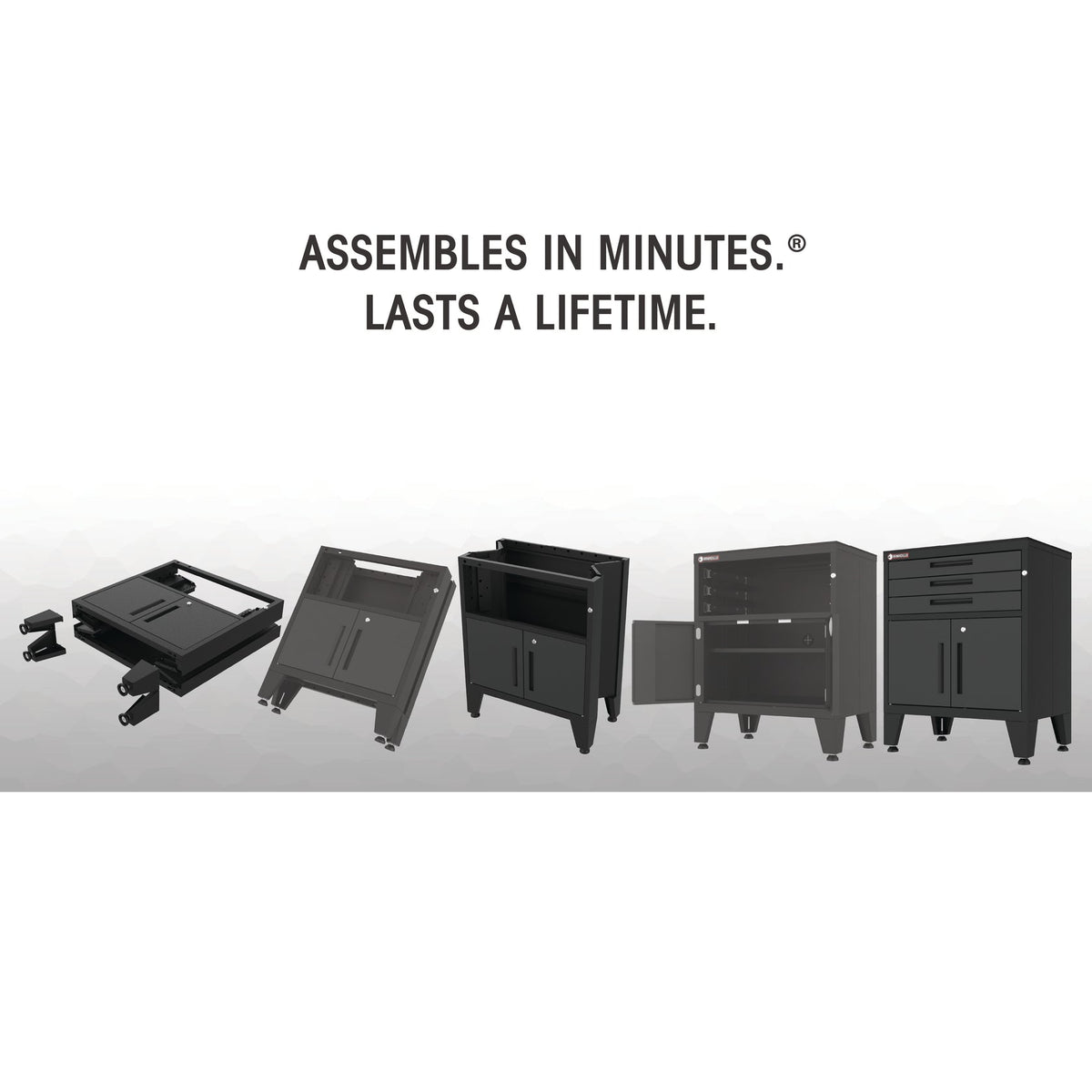 Armadillo Tough 3-Drawer 2-Door Garage Storage Cabinet in Black