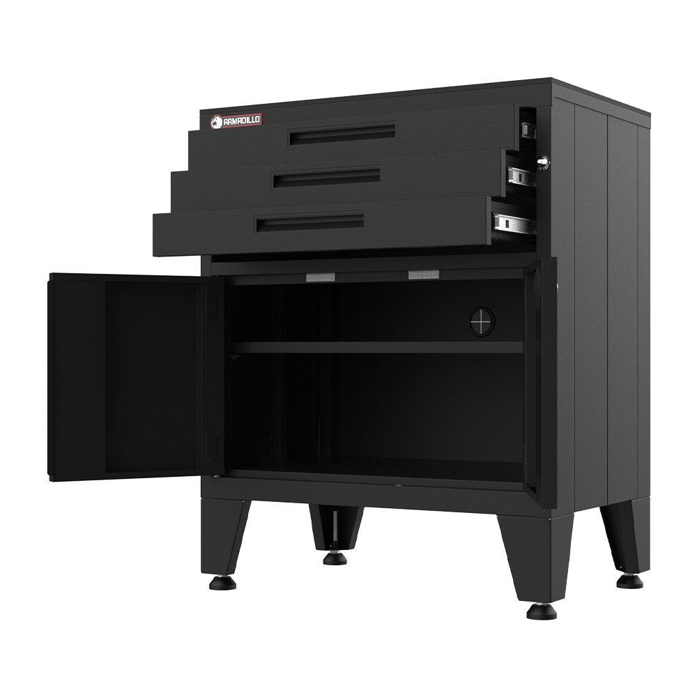 Armadillo Tough 3-Drawer 2-Door Garage Storage Cabinet in Black
