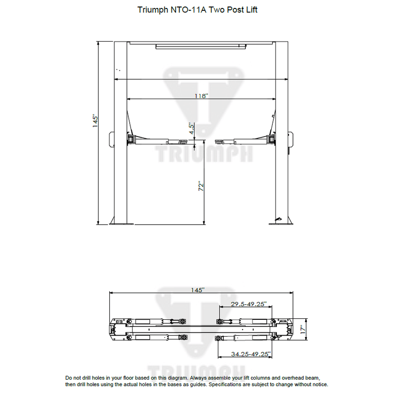 Triumph NTO-11A 11,000 lb Two Post Auto Lift
