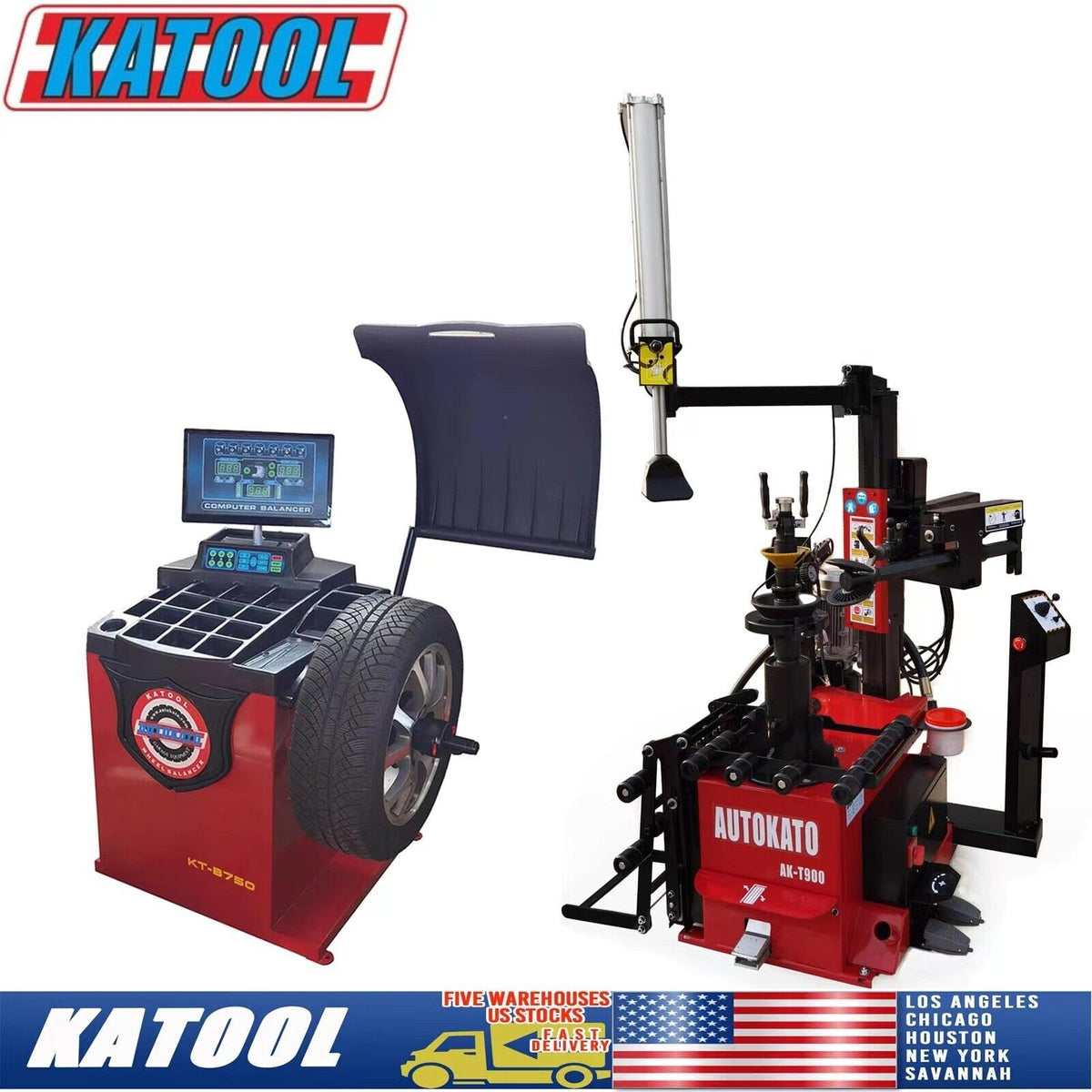 Katool KT-T900 Automatic Hydraulic Tire Changer & KT-B750 Wheel Balancer Combo